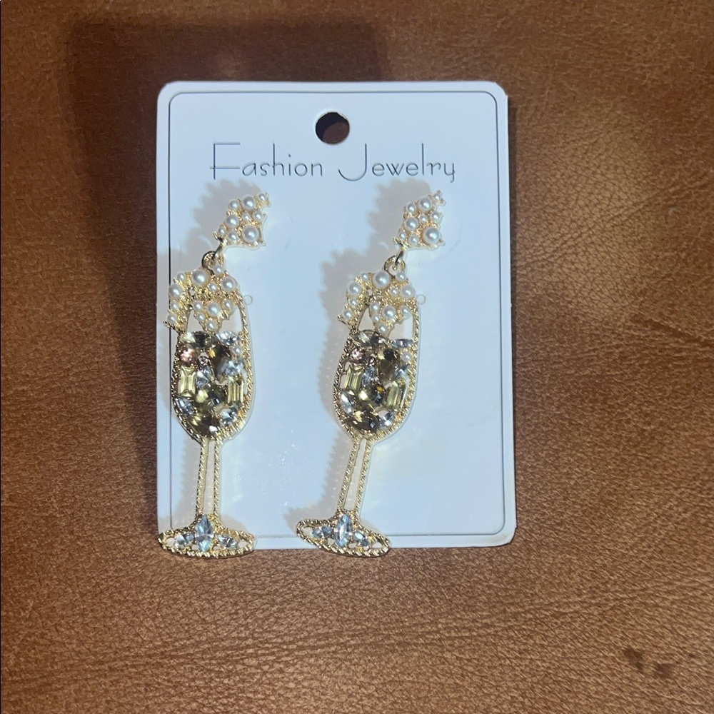 Elegant Gold and Silver Champagne Glass Earrings